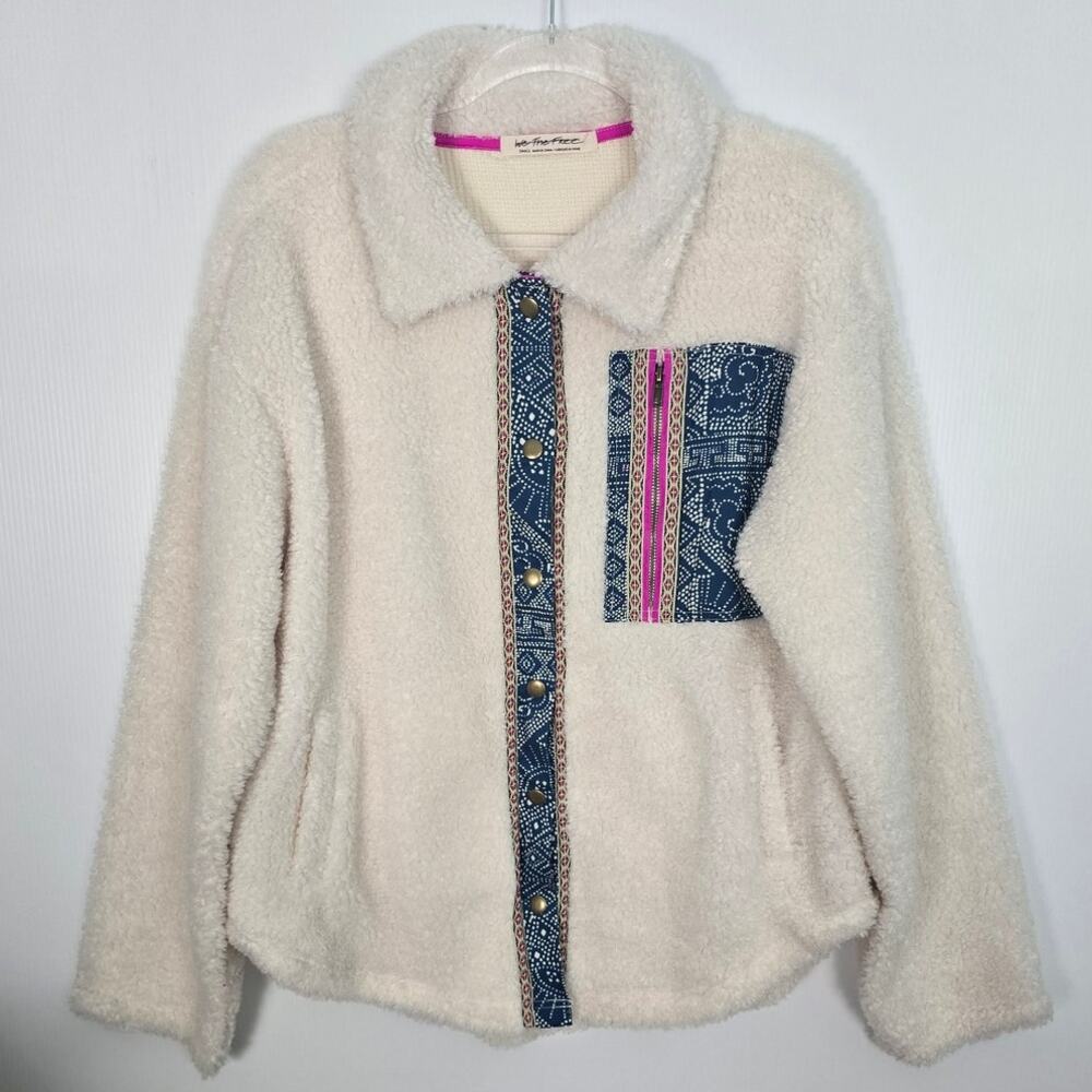 We The Free This and That Faux Sherpa and Thermal Shacket Ivory Pattern Trim  S